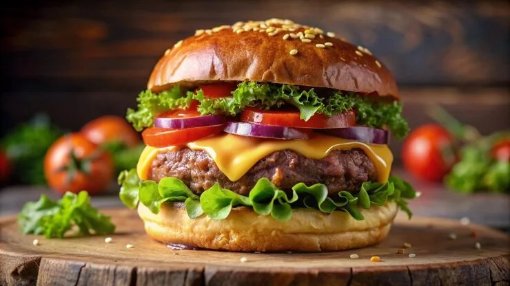 Ein Burger auf einer Holzfläche